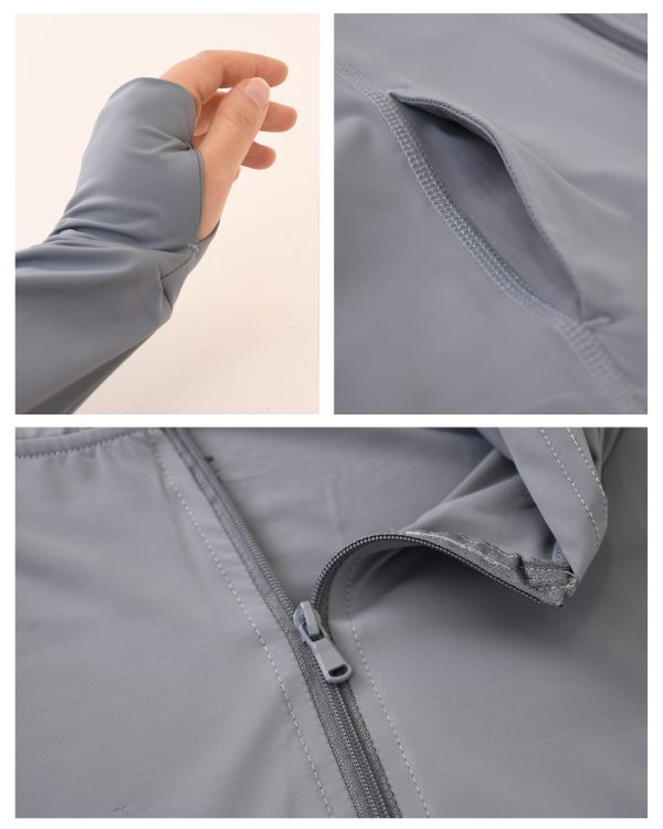 نمای نزدیک: بافت پارچه تنفس‌پذیر و خنک هودی زنانه SunShield Pro