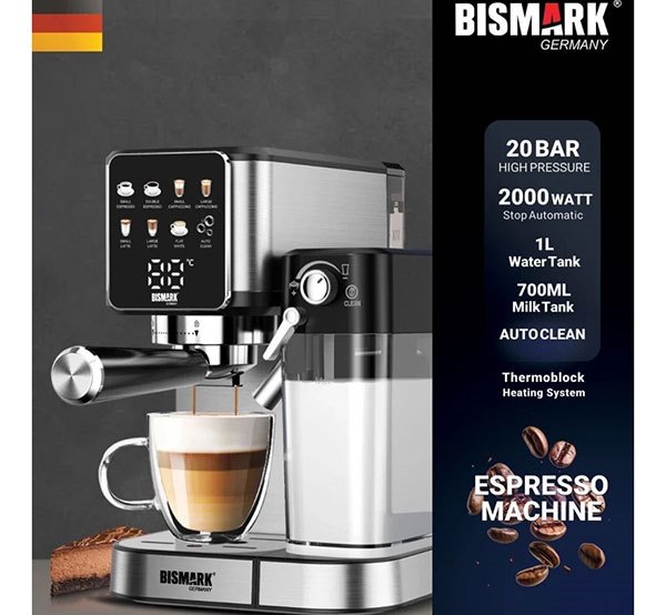 تولید کرمای غلیظ و حرفه‌ای با فشار ۲۰ بار اسپرسوساز بیسمارک