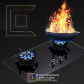 اجاق گاز دو شعله تاشو در حالت کار (نشان دادن عملکرد شعلهها)