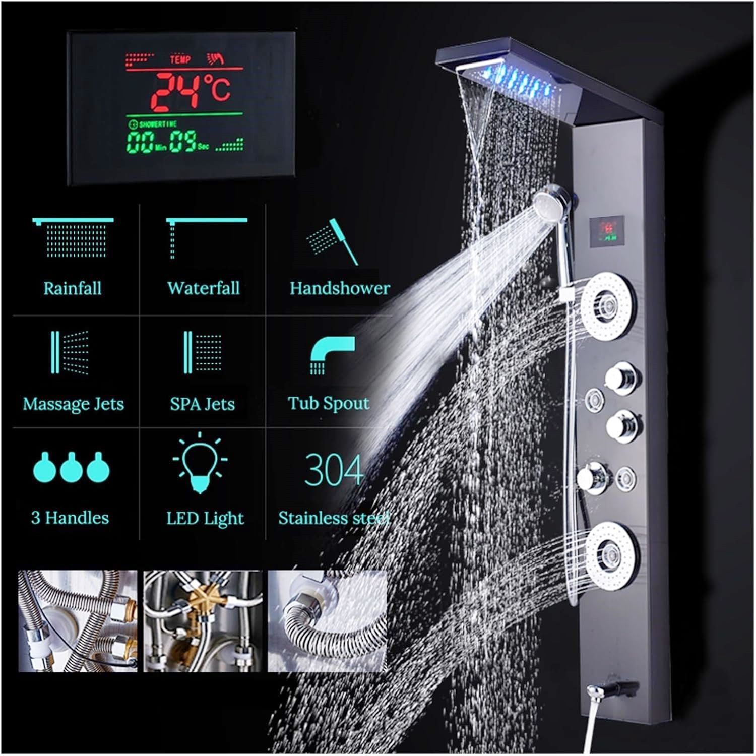 سردوش بارانی و خروجی آبشاری پنل دوش PING