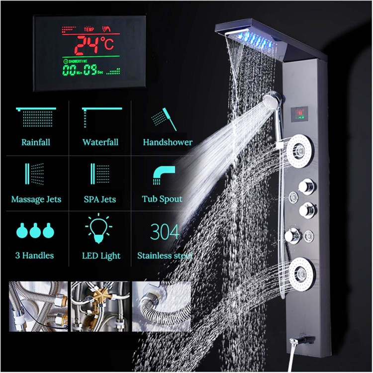 سردوش بارانی و خروجی آبشاری پنل دوش PING