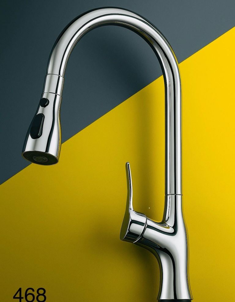 تصویر نزدیک از بدنه برنجی و آبکاری کروم شیر Hyshin 468