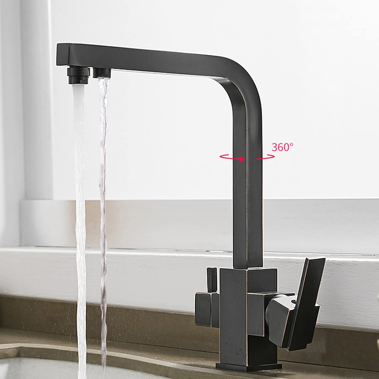 شیر دومنظوره آشپزخانه سه‌کاره لوکس Hyshin با دو اهرم مجزا