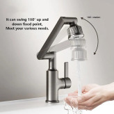 تصویر نمایش دهنده چرخش کامل شیر روشویی Huadiao و رسیدن به تمام نقاط سینک