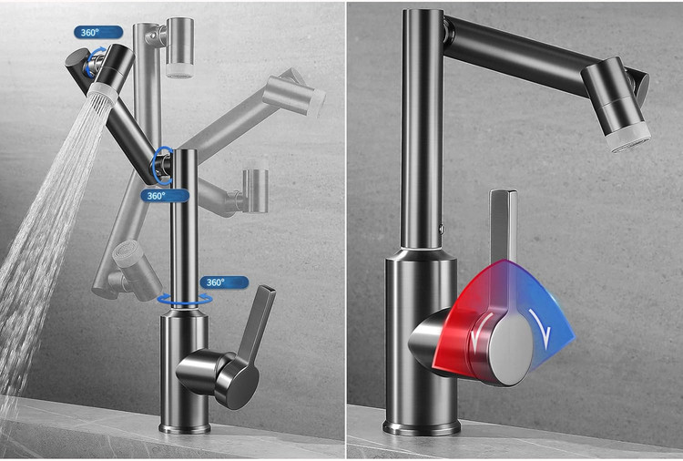 شیر روشویی تمام برنجی با اهرم تک دسته برای تنظیم دما و فشار
