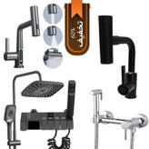 پک چهار عددی شیرآلات مدرن و هوشمند شامل روشویی چهارحالته، شیر ظرفشویی دیجیتال، شیر توالت و دوش پیانویی