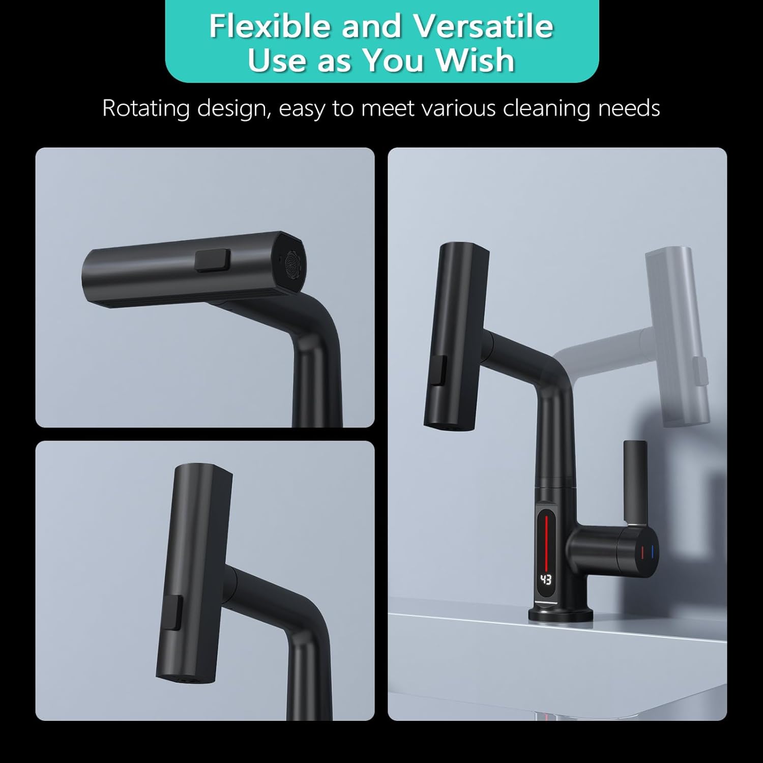 شیر ظرفشویی نمایشگردار دیجیتال با شیلنگ کشویی و خروجی چندحالته