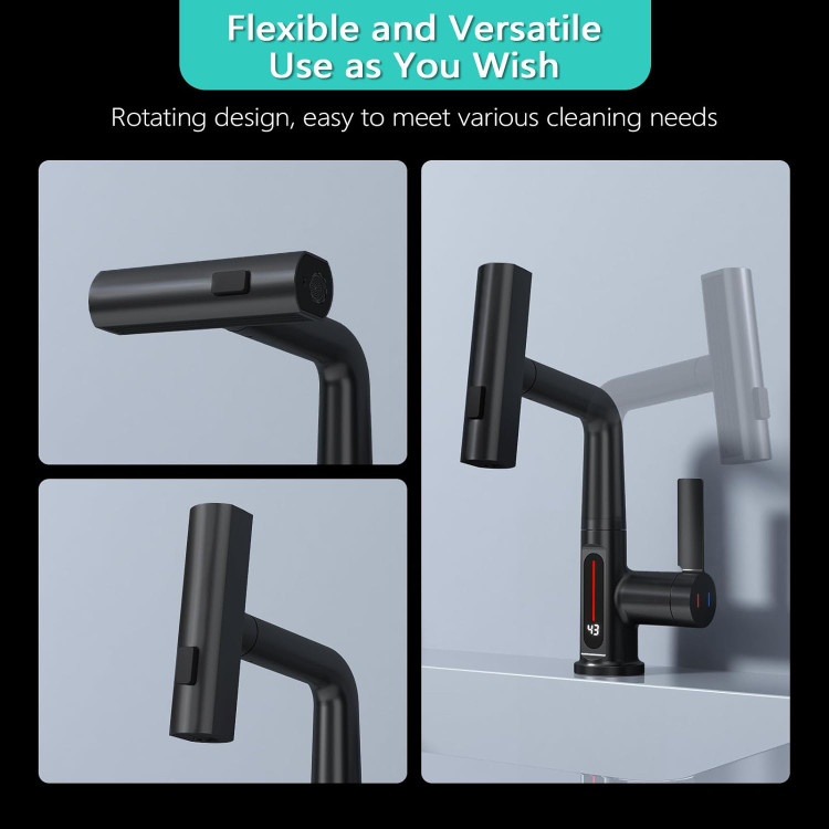 شیر ظرفشویی نمایشگردار دیجیتال با شیلنگ کشویی و خروجی چندحالته