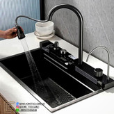 نصب توکار سینک ظرفشویی پیانویی روی صفحه کابینت سنگی لوکس