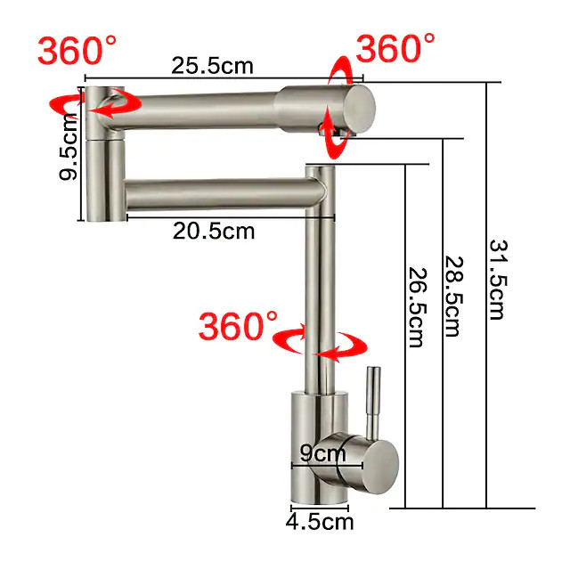 شیر ظرفشویی 360 درجه اقتصادی با ابعاد نصب